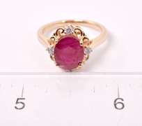 Captivating 3.94CTS Ruby & 0.17CTW Diamond Ring in Gold Plated Sterling Silver
