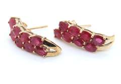 Fabulous Yellow Gold Double Row Ruby Earrings