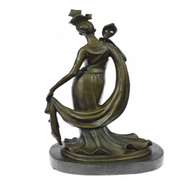 1920 Style Girl Holding a Mask Bronze Sculpture