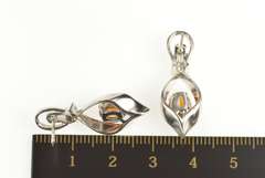 14K White Gold 1.79 Ctw Mexican Fire Opal Diamond Dangle Earrings