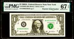 Superb Gem Crisp 2003A $1 Repeater Note FRB NY PMG 67 EPQ!