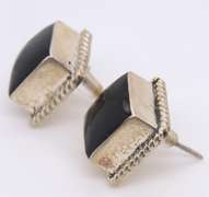 Vintage Sterling Silver Mexico Black Onyx Earrings