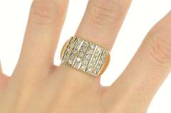 14K Yellow Gold 0.90 Ctw Diamond Striped Domed Statement Ring