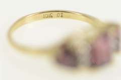 10K Yellow Gold Emerald Garnet Trillion Accent Three Stone Ring