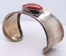 Sterling Silver Mexico Coral Cuff Bracelet