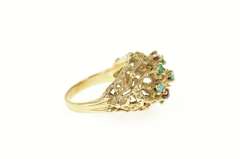 14K Yellow Gold Retro Emerald Ruby Turquoise Domed Cocktail Ring