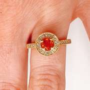 14kt Gold, Orange Garnet, & Diamond Halo Ring