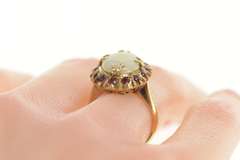 18K Yellow Gold Victorian Natural Opal Ruby Halo Statement Ring