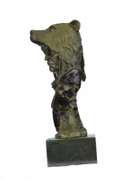 Native American Chief in Bear Headdress Bronze Sculpture