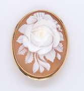 Vintage Italian Shell Carved Flower Cameo Pendant Pin