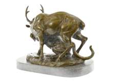Confrontation Between Lion and Elk Deer Bronze Statue