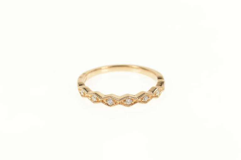 14K Rose Gold Diamond Stackable Milgrain Wedding Band Ring