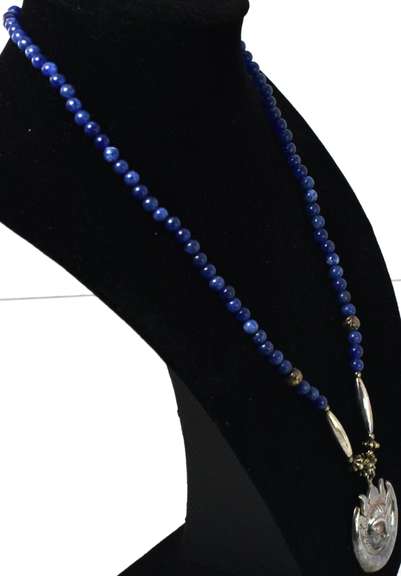 Handmade Sun And Moon Pendant With Lapis Beads