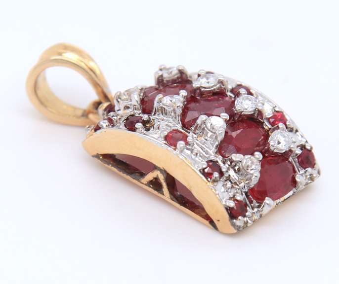 Fabulous Yellow Gold Ruby and Diamond Pendant