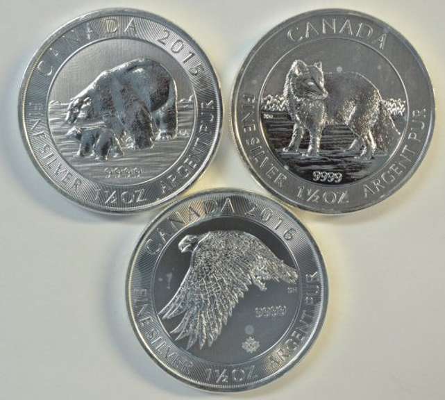 Canada 2014 Arctic Fox, 2015 Polar Bears, & 2016 Gem BU 1.5 oz pure Silver coin