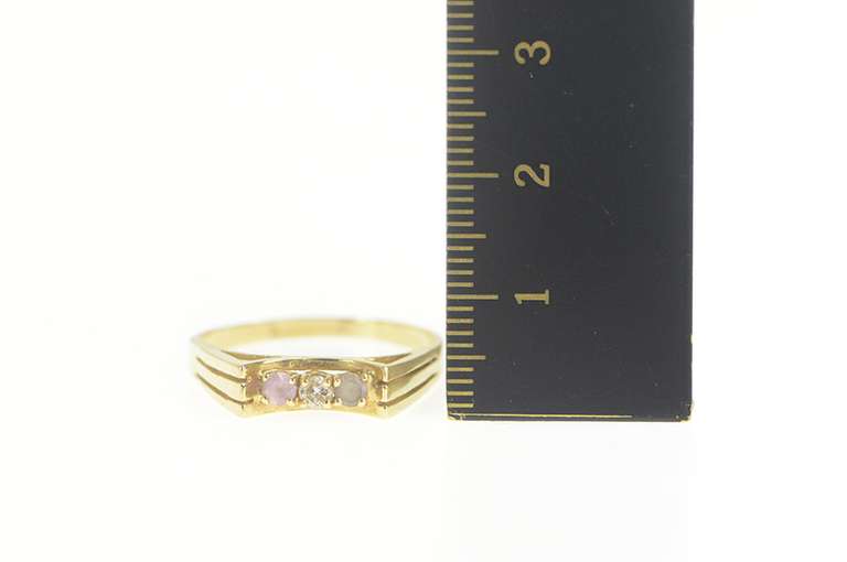 14K Yellow Gold Retro Squared Pink Topaz Diamond Quartz Ring
