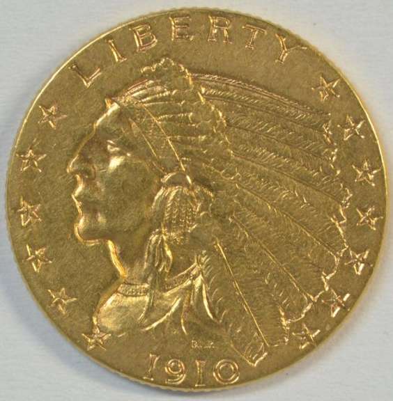 Attractive BU 1910 US $2.50 Indian Gold Piece. Nice