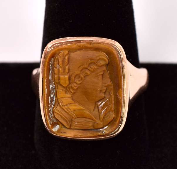 Elegant Tigers Eye Cameo Ring in Rose Gold