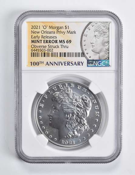 Error MS69 2021 Morgan Silver Dollar O Privy Mark OBV Stuck Anniv NGC