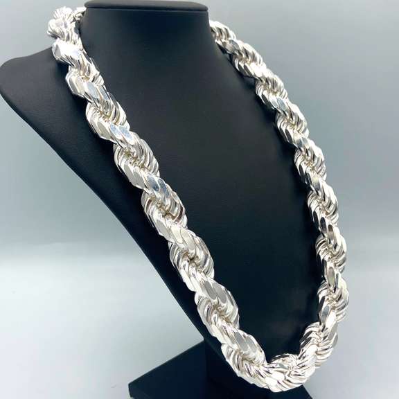 Italian hand made Heavy Silver Rope Chain Necklace