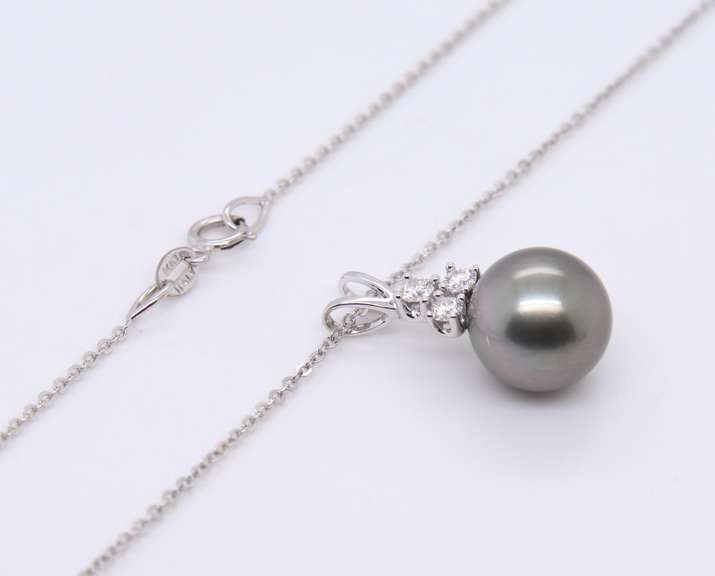 Dreamy White Gold Cultured Pearl and Diamond Pendant on Chain