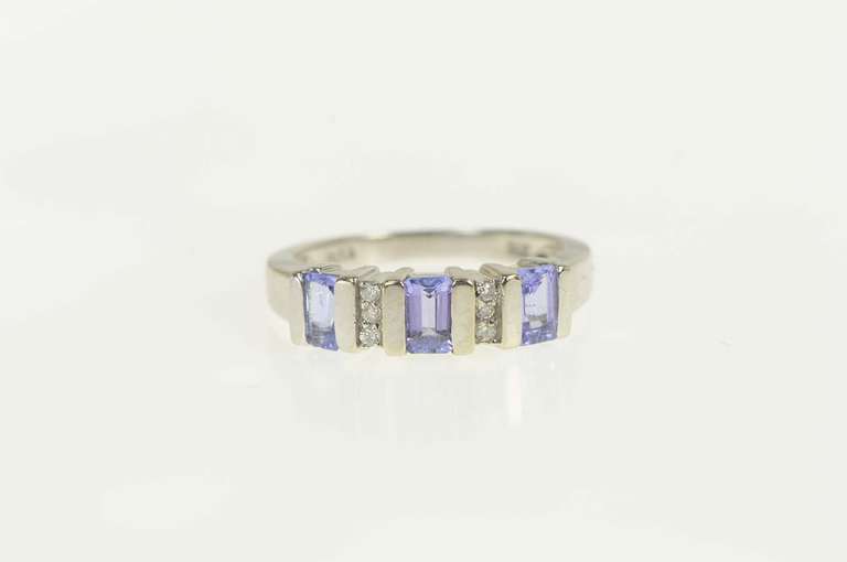 14K White Gold Emerald Cut Tanzanite Diamond Statement Ring
