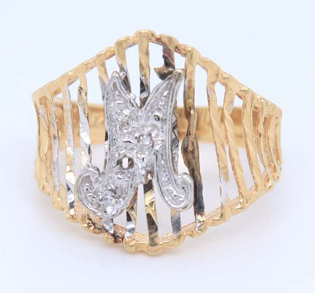 Charming Yellow Gold M Initial Diamond Ring