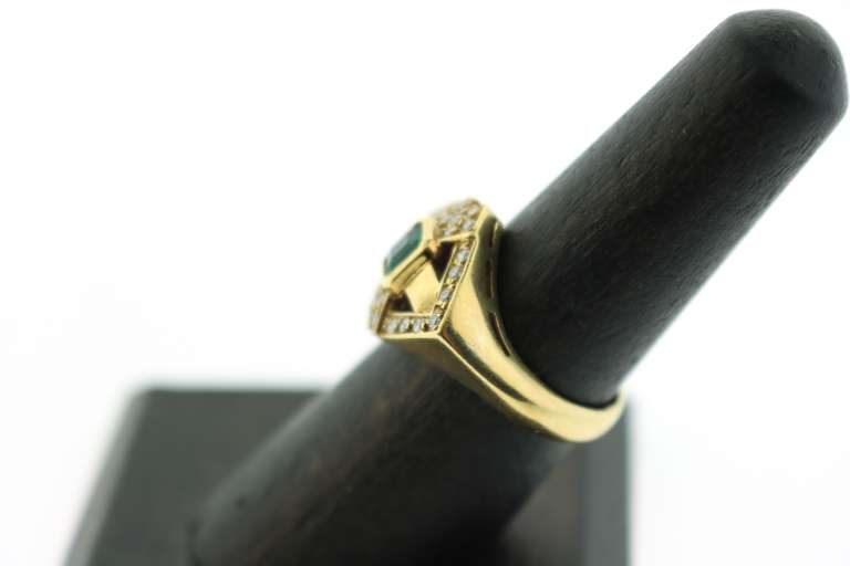 Emerald Core Diamond Rimmed 18k Yellow Gold Ring