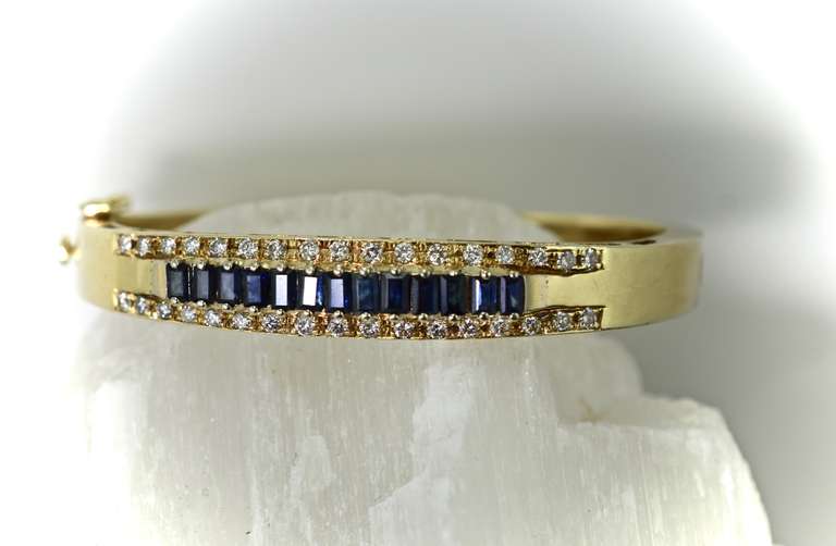 Stunning Sapphire and Diamond 14K Bangle
