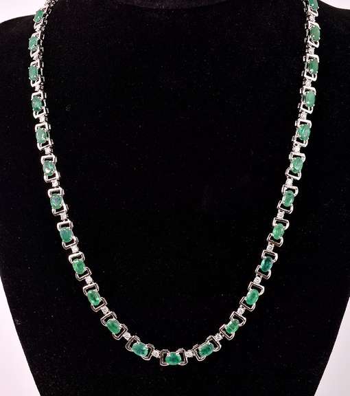 Elegant 15.01CTW Emerald and 1.88CTW Diamond Necklace in Sterling Silver