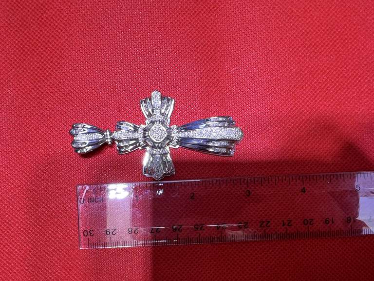 RELIGIOUS 14K WHITE GOLD CROSS WITH 2.00 CARATS DIAMOND IN TOTAL