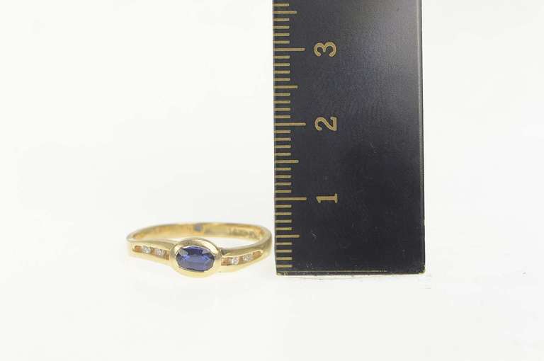 14K Yellow Gold Sapphire Diamond Accent Wavy Engagement Ring