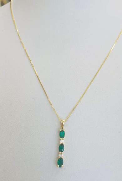 14kt Solid Gold, Emerald, & Diamond Necklace