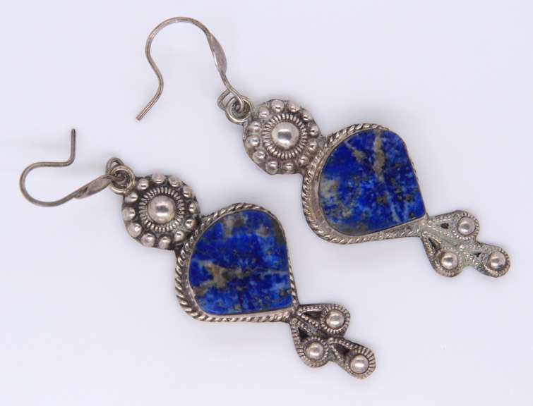 Vintage Sterling Silver Lapis Dangle Earrings