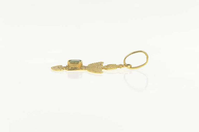 18K Yellow Gold Peruvian Natural Emerald Tribal Figure Charm/Pendant