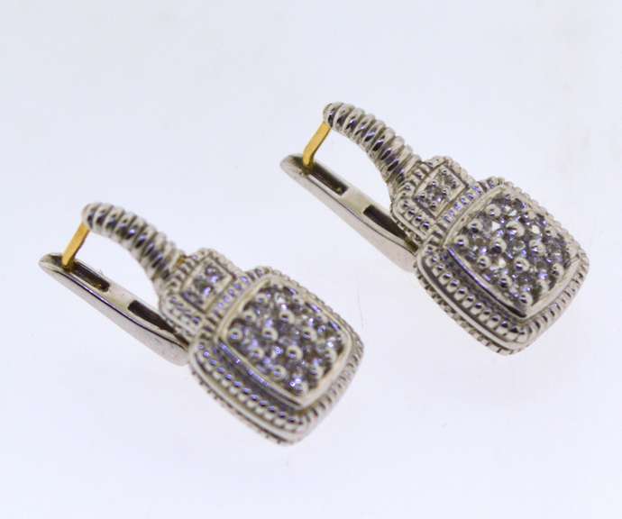 18KT White Gold  And Sterling Silver White Topaz Pave Dangle Earrings