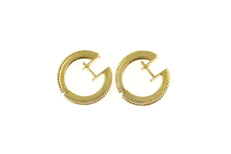 14K Yellow Gold Classic Diamond Squared Huggies Hoop Earrings