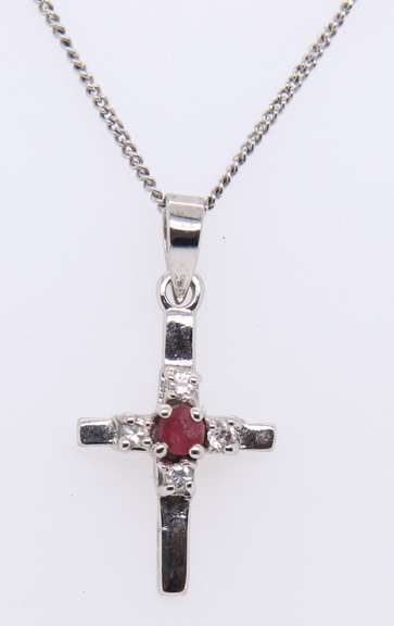 925 Sterling Silver Gemstone Cross Pendant on Chain