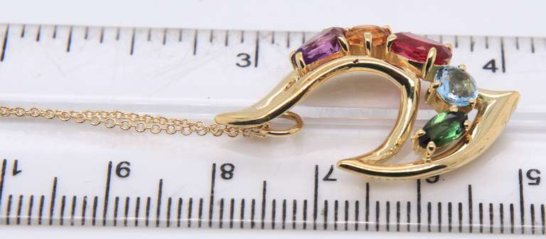 Elegant Yellow Gold Multi Shape Multi Gemstone Pendant on Chain