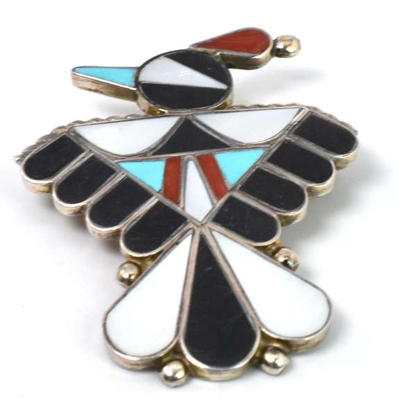 Gemstone-Inlaid Native American Style Pin