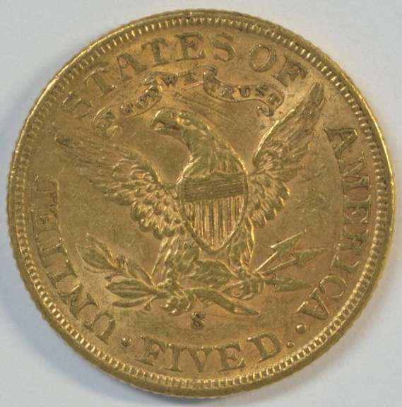 Very scarce near mint 1905-S US $5 Liberty Gold Piece