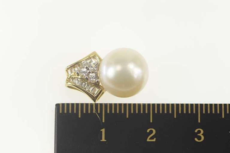 10K Yellow Gold Classic Pearl Cubic Zirconia Cluster Statement Pendant