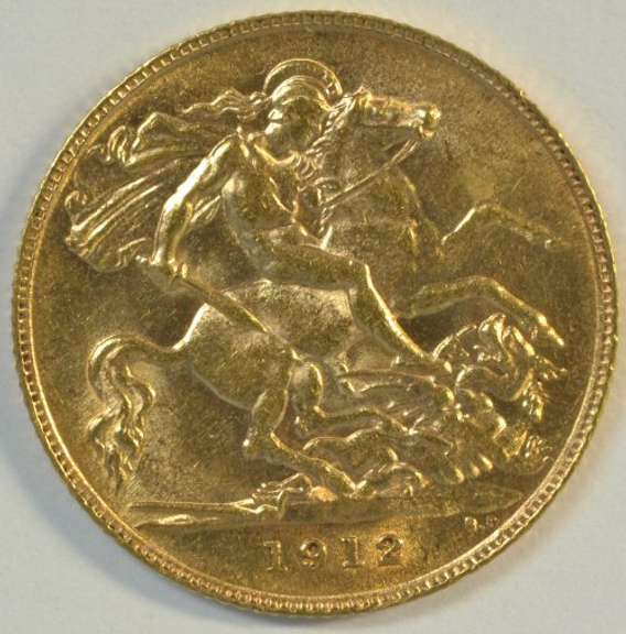 Lustrous Choice BU 1912 Great Britain Gold Half Sovereign