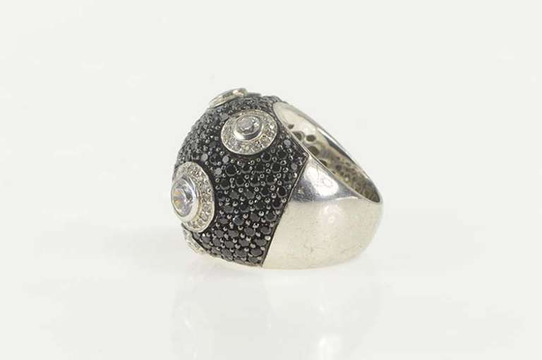Sterling Silver Pave White & Black Cubic Zirconia Domed Ring