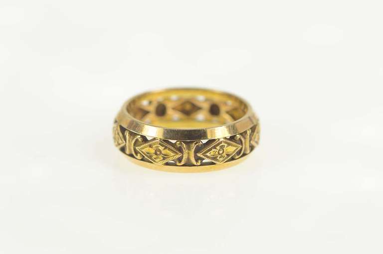 14K Yellow Gold Art Deco Orange Blossom Flower Scroll Band Ring