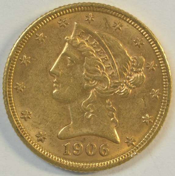 Fresh Choice BU 1906-D US $5 Liberty Gold Piece. Full strike.