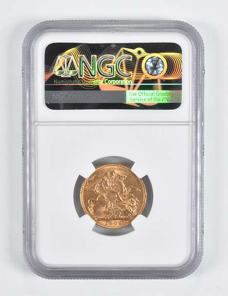 AU58 1908 Great Britain 1 Sovereign Gold Coin NGC