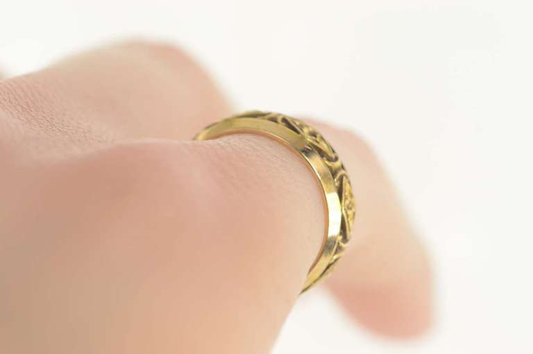 14K Yellow Gold Art Deco Orange Blossom Flower Scroll Band Ring