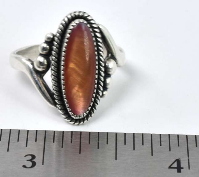 Sterling Silver Ring With A Pinkish Coral Colored Stone