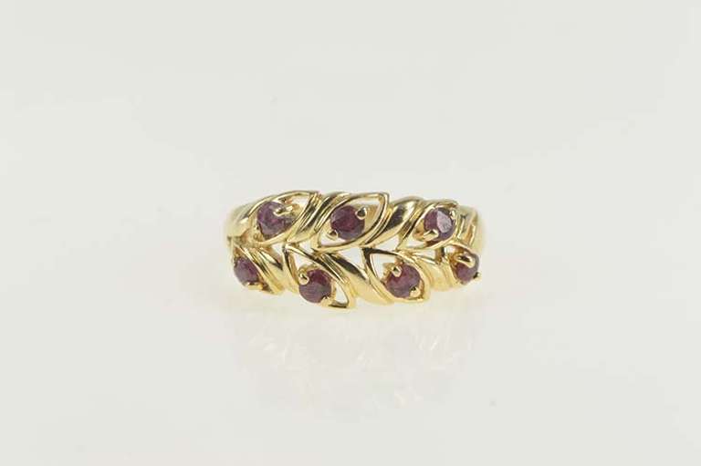 10K Yellow Gold Ruby Inset Leaf Vine Statement Band Ring
